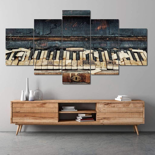 Abandoned Piano - Canvas Print - interesting vintage painting of old piano keys - this beautiful 5 panel wall art is the perfect addition to your home | NicheCanvas