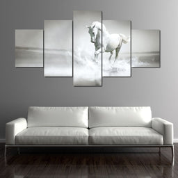 White Horse Running Multi Panel Canvas Wall Art - NicheCanvas