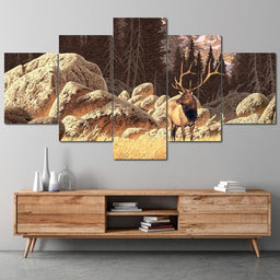 Yellowstone Elk Multi Panel Canvas Wall Art - NicheCanvas