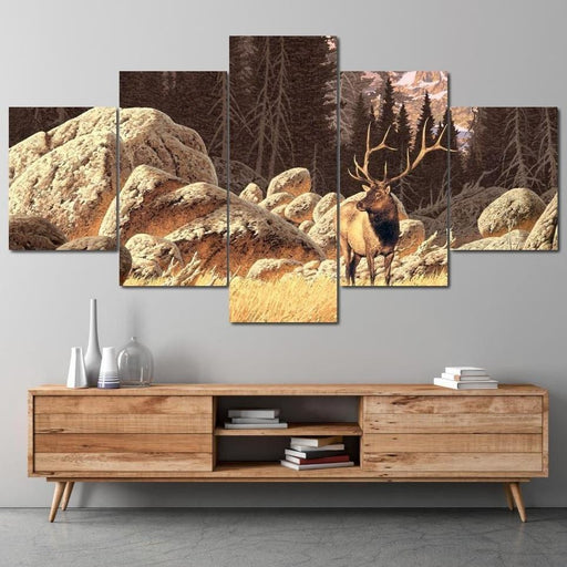 Yellowstone Elk - Canvas Print - stunning wall art of a bull elk in the forest - this one of a kind art painting is perfect to hang in any room | NicheCanvas