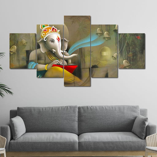 Lord Ganesh Reading - Canvas Print - unique wall art of Ganesha enjoying a book - hang this to your living room and make a statement | NicheCanvas