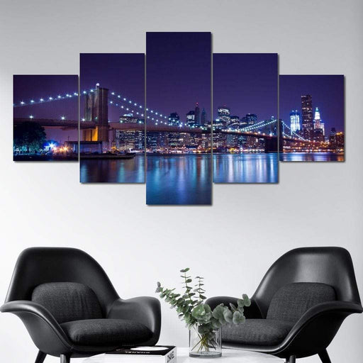 Everlasting NYC - Canvas Print - photorealistic wall decor of the Brooklyn bridge at night - the city lights makes this wall decor stand out when displayed in your home | NicheCanvas