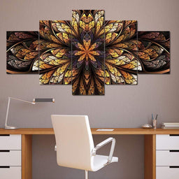 Yellow & Black Fractal Flower Multi Panel Canvas Wall Art - NicheCanvas