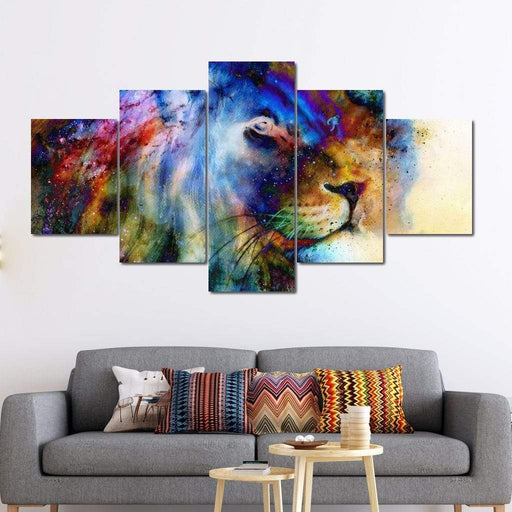Rainbow Lion - Canvas Print - abstract wall art of colorful fierce lion portrait - this eye catching accent is the perfect centerpiece for your living room | NicheCanvas