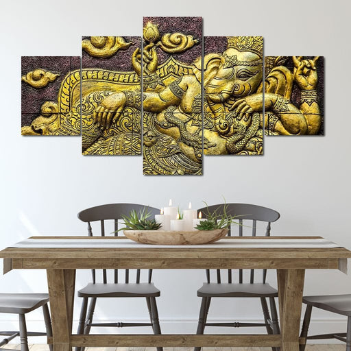 Golden Ganesh - Canvas Print - beautiful gold wall decor of a hindu god - this art print features a stunning balance of color and texture | NicheCanvas