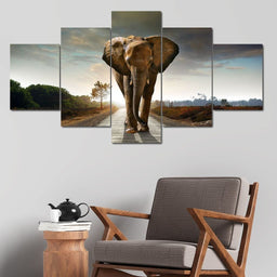 Walking Elephant Multi Panel Canvas Wall Art - NicheCanvas