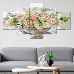 Flowers Bouquet Multi Panel Canvas Wall Art - NicheCanvas