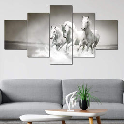 Three White Horses Multi Panel Canvas Wall Art - NicheCanvas
