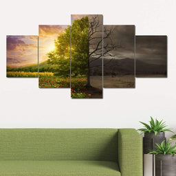 Life and Death Tree Multi Panel Canvas Wall Art - NicheCanvas