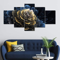 Dark Blue Digital Flower Multi Panel Canvas Wall Art - NicheCanvas
