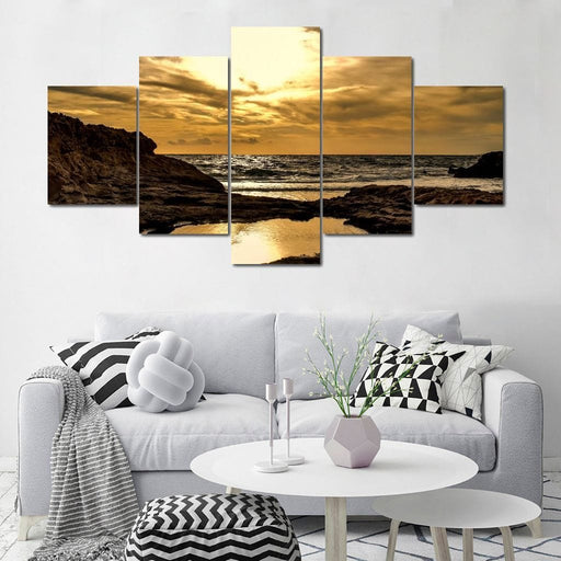 Rocky Coast Line - Johanjjf - Canvas Print - stunning wall art of a rocky beach scene during a relaxing sunset - this beautiful art decor is the perfect centerpiece for your home | NicheCanvas