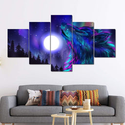 Psychedelic Wolf Multi Panel Canvas Wall Art - NicheCanvas