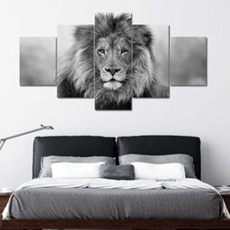 Black And White Lion Multi Panel Canvas Wall Art - NicheCanvas