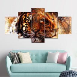 Tiger & Lion Multi Panel Canvas Wall Art - NicheCanvas