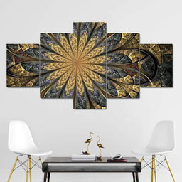 Golden Fractal Canvas Set Multi Panel Canvas Wall Art - NicheCanvas