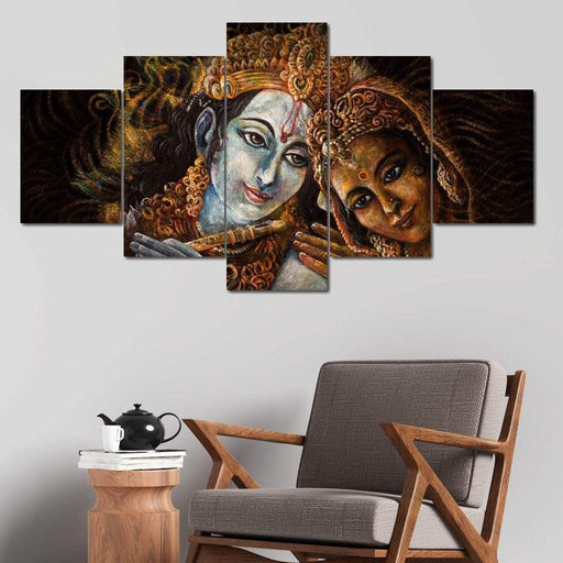 Radha & Krishna - Canvas Print - this unique 5 panel wall art is made of high quality canvas and ink - give this stunning wall painting to someone you love | NicheCanvas
