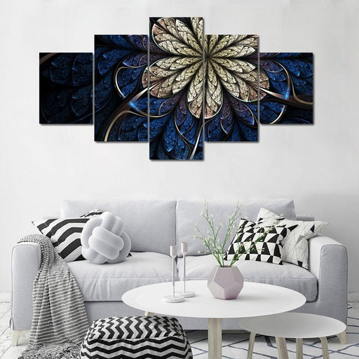 Fractal Flower - Canvas Print - wall art of this blue and gold fractal design - this beautiful art print features a stunning balance of color, texture, and movement | NicheCanvas