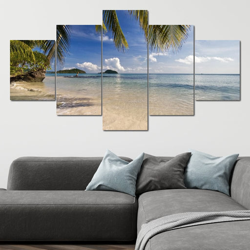Peaceful Beach - Canvas Print - 5 panel wall art of the cal beach during a beautiful sunny day - this is an eye catching addition to any living space | NicheCanvas