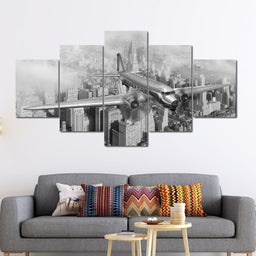 DC-3 Over New York Multi Panel Canvas Wall Art - NicheCanvas