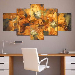 Four Orange Flowers Multi Panel Canvas Wall Art - NicheCanvas