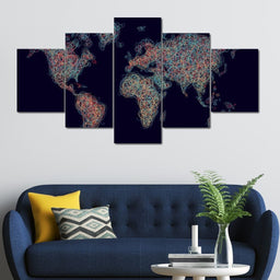World Map - Circles Multi Panel Canvas Wall Art - NicheCanvas