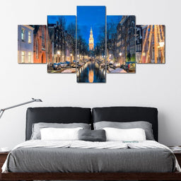 Amsterdam Canal Multi Panel Canvas Wall Art - NicheCanvas