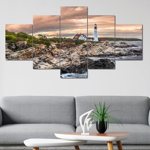 Cape Elizabeth - Canvas Print - stunning wall art of a lighthouse cape watercolor painting - this art decor makes the perfect centerpiece to any living room | NicheCanvas