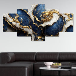 Luxury Abstract Marble in Blue, White & Gold - NicheCanvas
