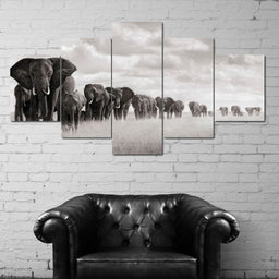 Elephants Walking Multi Panel Canvas Wall Art - NicheCanvas