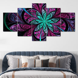 Dark Purple and Blue Fractal Flower - NicheCanvas