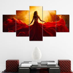 Red Flying Dress Multi Panel Canvas Wall Art - NicheCanvas
