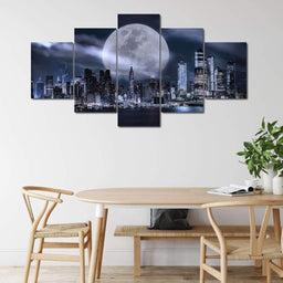 Manhattan Skyline Fantasy Multi Panel Canvas Wall Art - NicheCanvas
