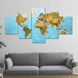 World Map - Education Multi Panel Canvas Wall Art - NicheCanvas