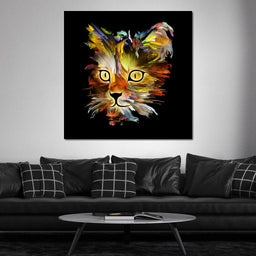 Colorful Cat on Black Background - NicheCanvas