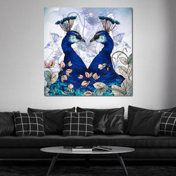 Blue Floral Peacocks - NicheCanvas