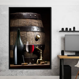 Wine bottle and barrel - NicheCanvas