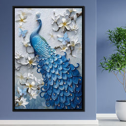 Blue Peacock Flower 1 panel Left - NicheCanvas