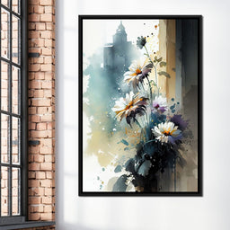 White & Teal Watercolor Flowers - NicheCanvas