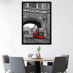 Red Bus Passing on the Tower Bridge - NicheCanvas