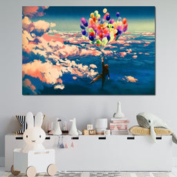 Flying with Colorful Balloons - NicheCanvas