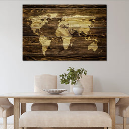 World Map - Oak Planks - NicheCanvas