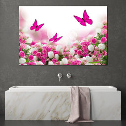 Pink Roses & Butterflies - NicheCanvas
