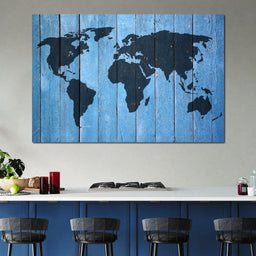 World Map - Blue Planks - NicheCanvas