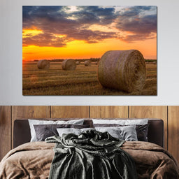 Hay Bales Sunset - NicheCanvas