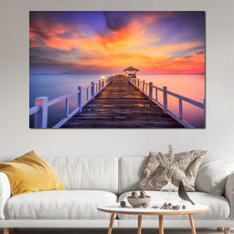 Celebrated Pier Pink Sunset - NicheCanvas