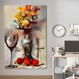 Abstract Wine & Flowers 02 - NicheCanvas