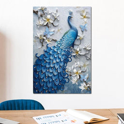 Blue Peacock Flower 1 panel - NicheCanvas