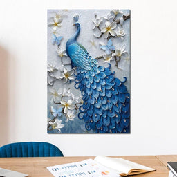 Blue Peacock Flower 1 panel Left - NicheCanvas