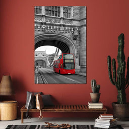 Red Bus Passing on the Tower Bridge - NicheCanvas