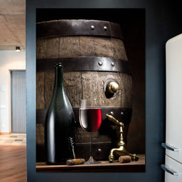 Wine bottle and barrel - NicheCanvas